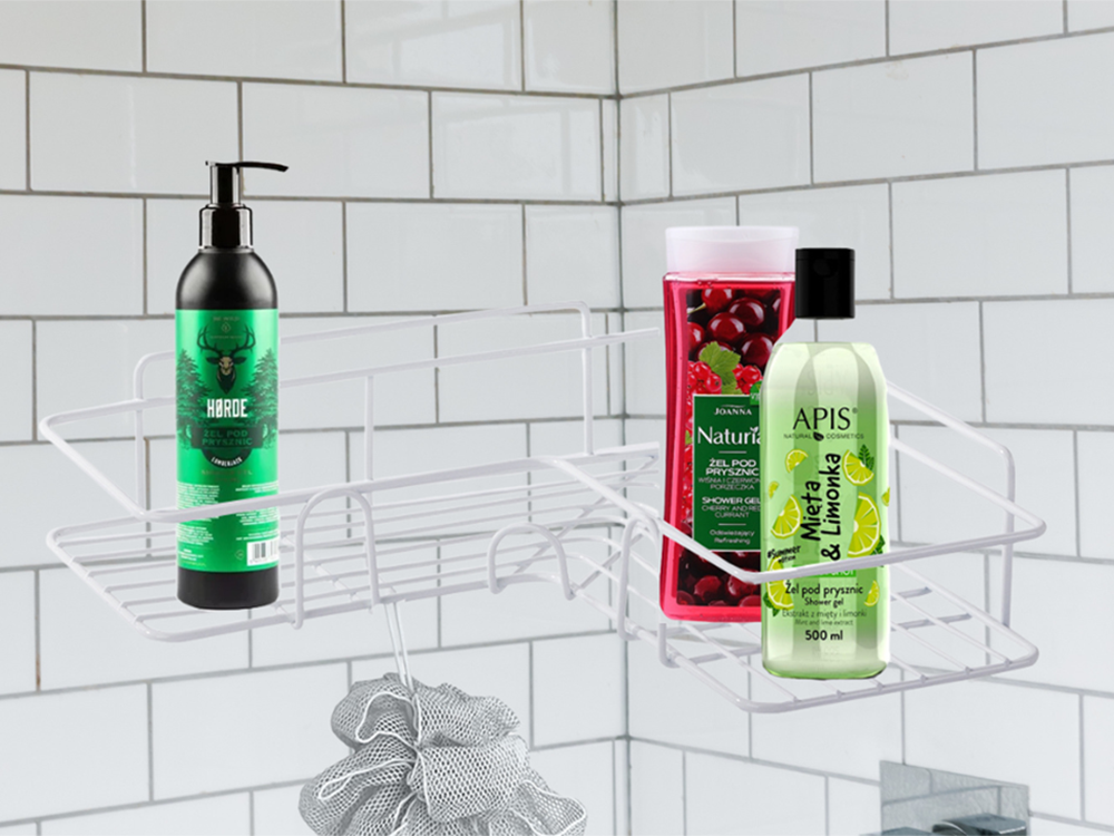 Bēniņu stūra vannas istabas dušas plaukta piekaramais āķis, balts