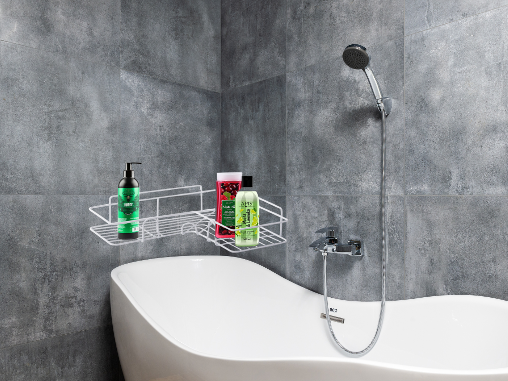 Bēniņu stūra vannas istabas dušas plaukta piekaramais āķis, balts