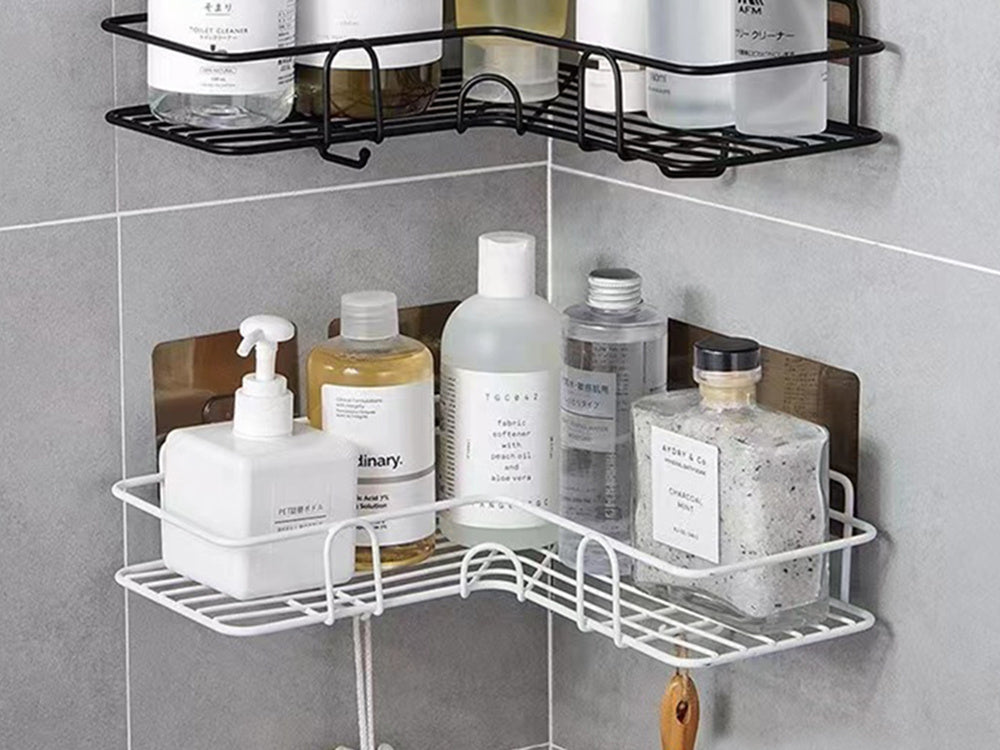 Bēniņu stūra vannas istabas dušas plaukta piekaramais āķis, balts