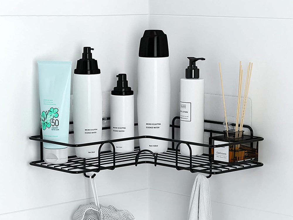 Bēniņu stūra vannas istabas dušas plaukta piekaramais āķis, melns