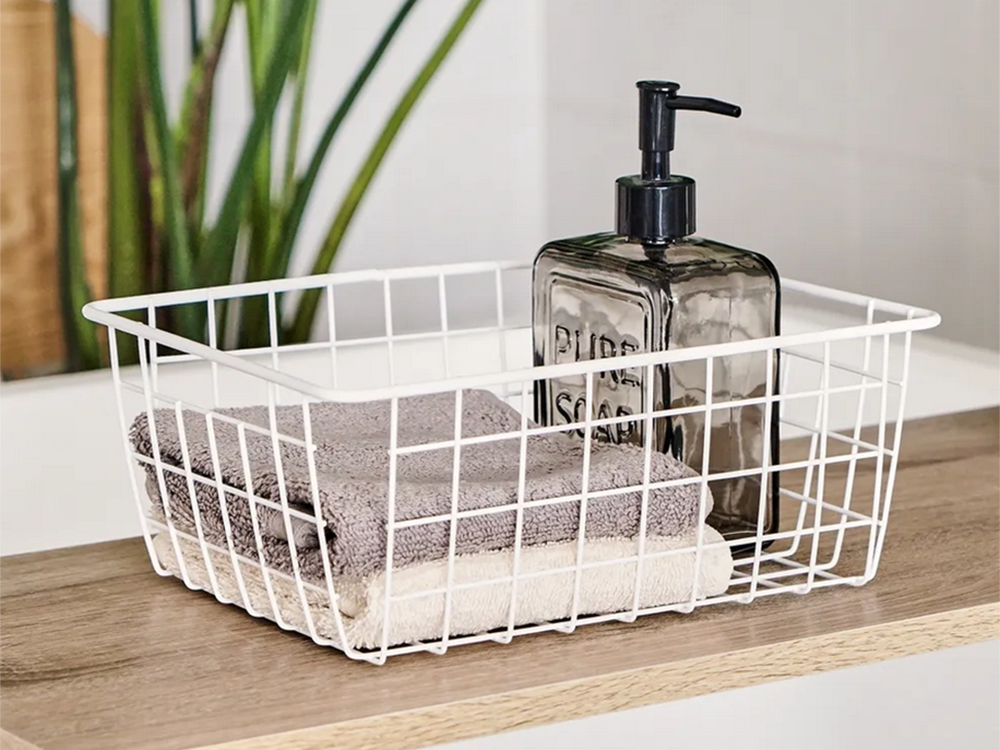 Bēniņu metāla stiepļu grozs bēniņu metāla organizators virtuvei augļiem, balts, liels