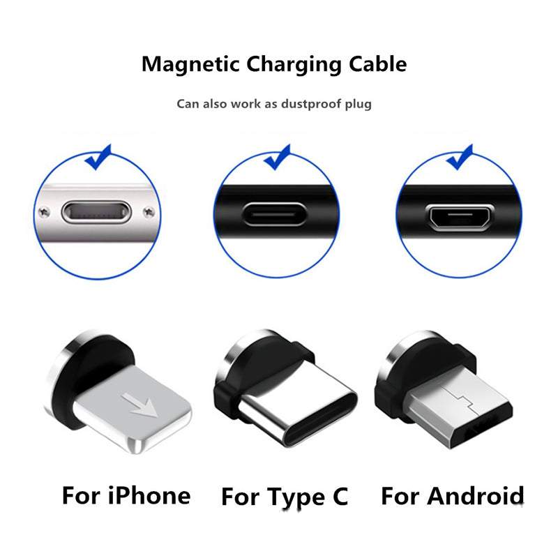 Vads, kabelis, magnētiskais lādētājs 3in1 (Micro USB, type-C, iPhone lightning) telefonam