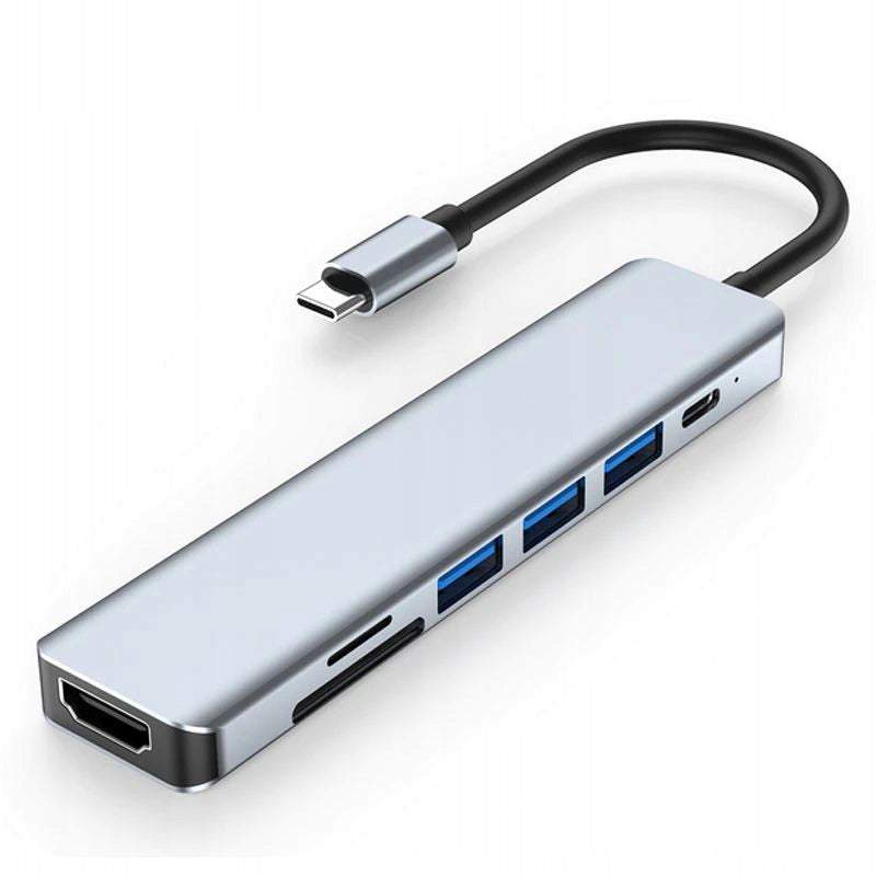 USB Type-C adapteris, sadalītājs 8in1 (3x USB 3.0, HDMI, Type-C, SD)