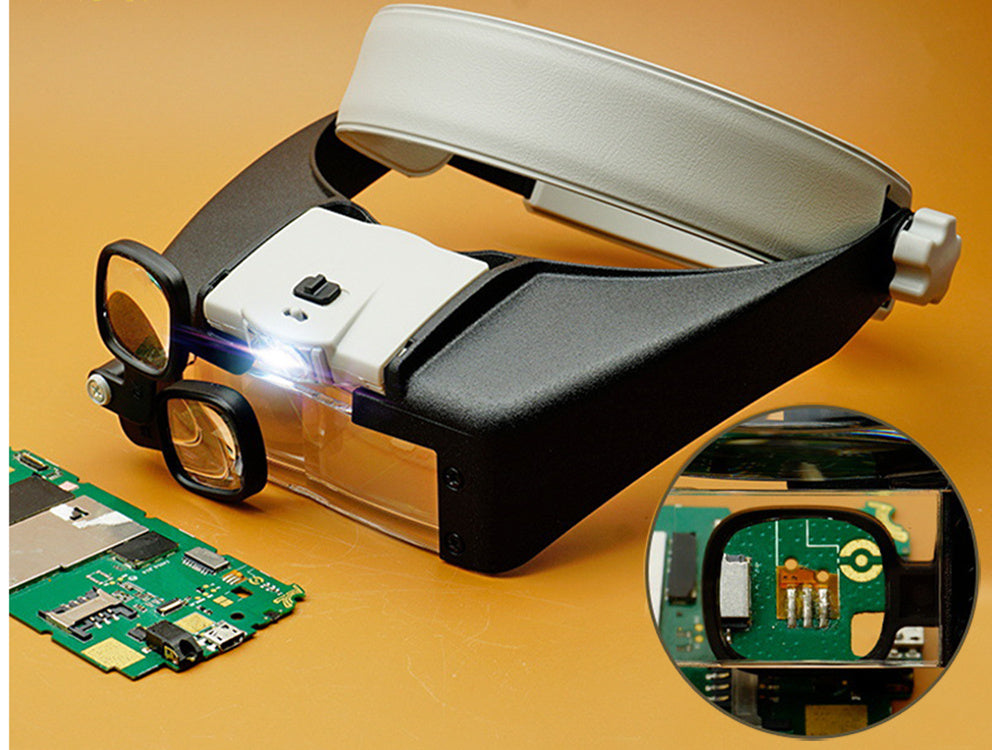 Priekšējais lukturis 2 LED precīzijas brilles 1,5x 17x