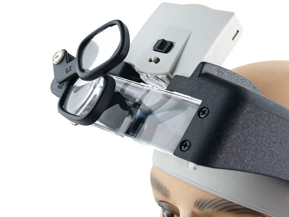 Priekšējais lukturis 2 LED precīzijas brilles 1,5x 17x