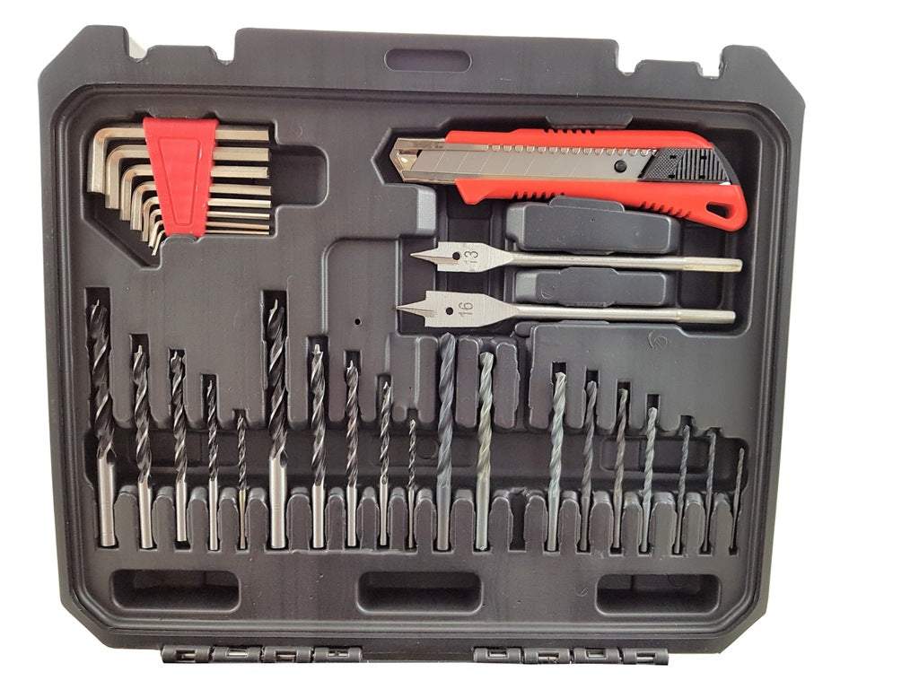 Elektriskais skrūvgriezis - urbjmašīna ar diviem akumulatoriem - 77 elementi komplekts