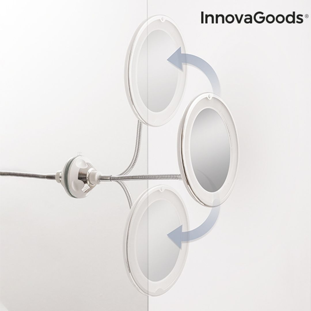 Palielinātājs spogulis ar LED apgaismojumu un piesūcekni, lokāms statīvs InnovaGoods