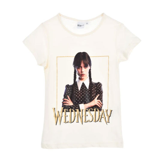 Wednesday Gloomy White bērnu īsais T-krekls, topiņš 12 gadi / 152 cm