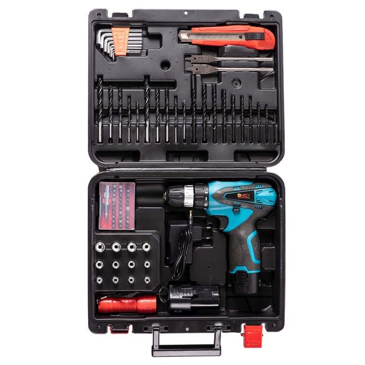 Elektriskais skrūvgriezis - urbjmašīna ar diviem akumulatoriem - 77 elementi komplekts