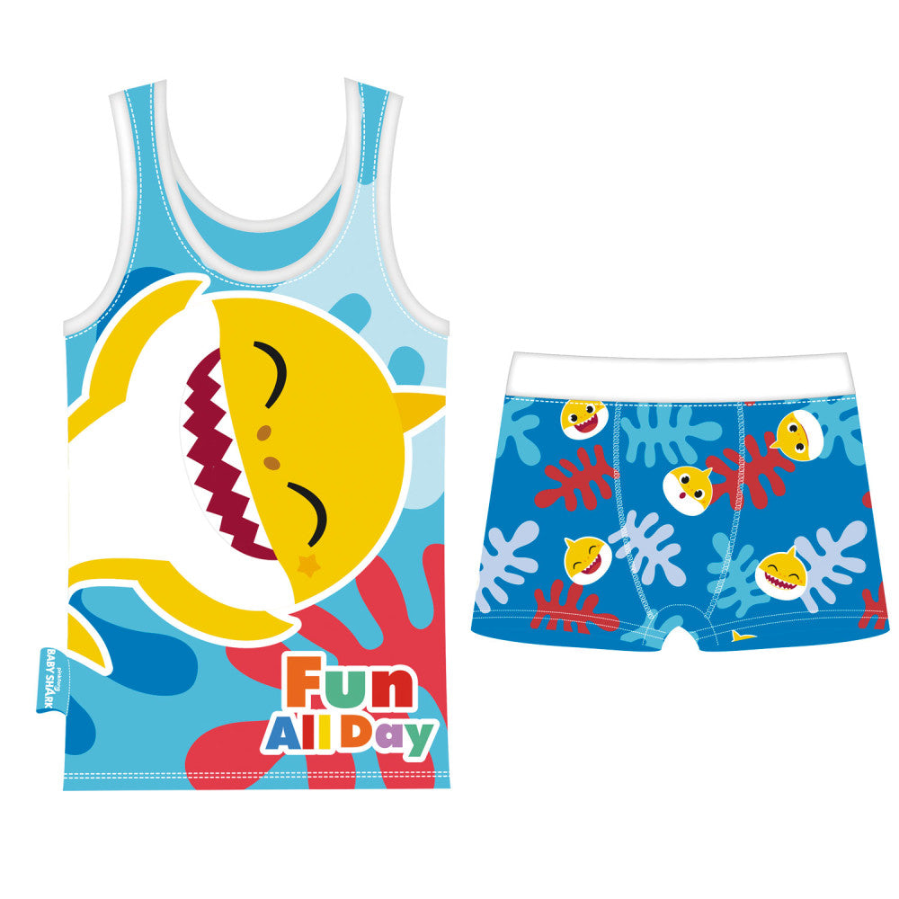 Baby Shark Fun Day krekliņš bez piedurknēm + bokseršorti, īsa pidžama 2-7 gadi