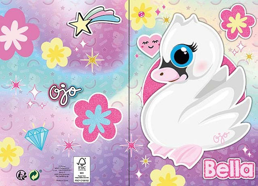 Ojo Swan 3D uznirstošā apsveikuma kartīte + aploksne