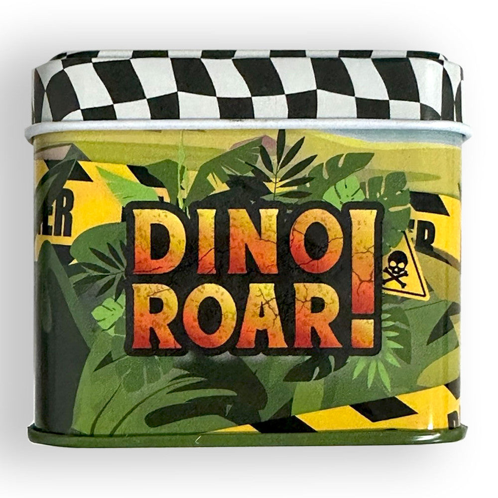 Dinozaura rēciena mini metāla kastīte 7,5 cm