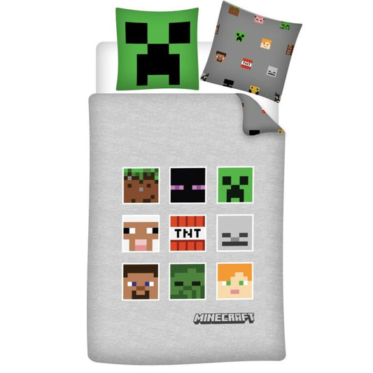 Minecraft pelēks gultasveļas komplekts 140x200cm, 63x63 cm mikrošķiedra