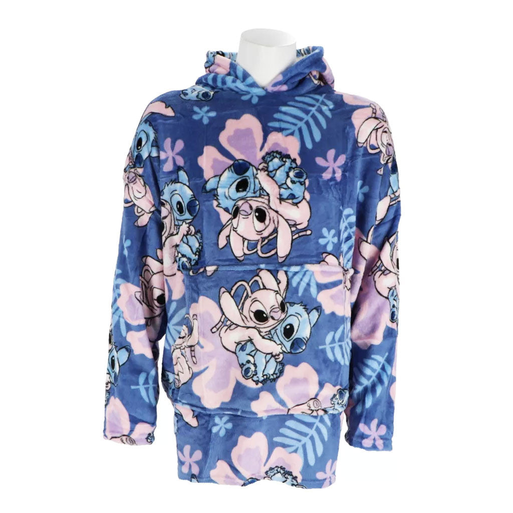 Disney Lilo un Stitch Hibiscus pieaugušo džemperis ar plīša polāro segu, pončo