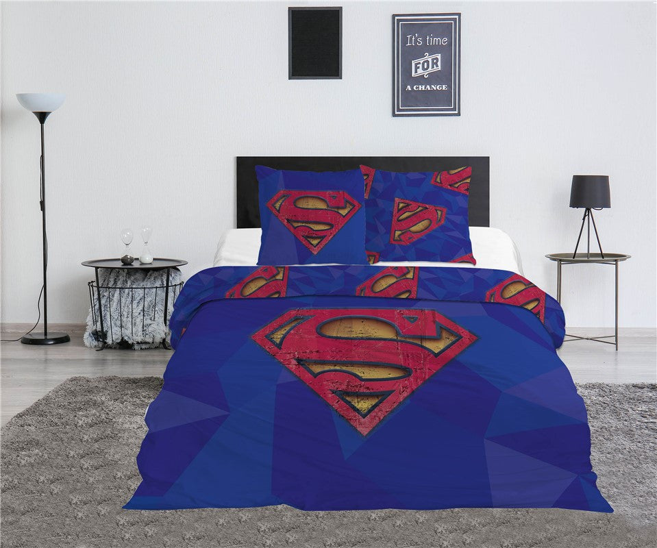 Supermena zils divguļamais gultas pārklājs, divguļamais segas pārvalks 240–220 cm, 65 x 65 cm