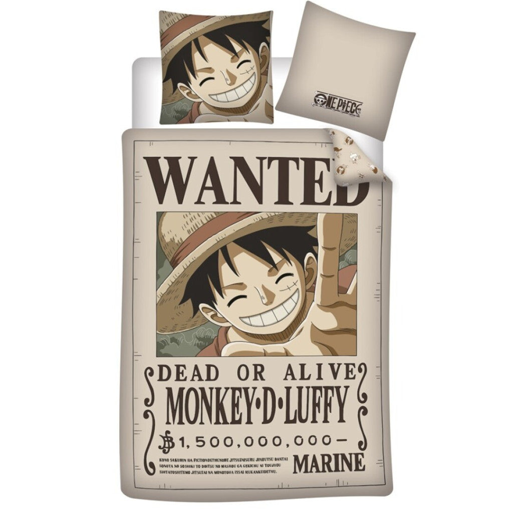 One Piece Wanted gultasveļas pārvalks 140–200 cm, 65–65 cm