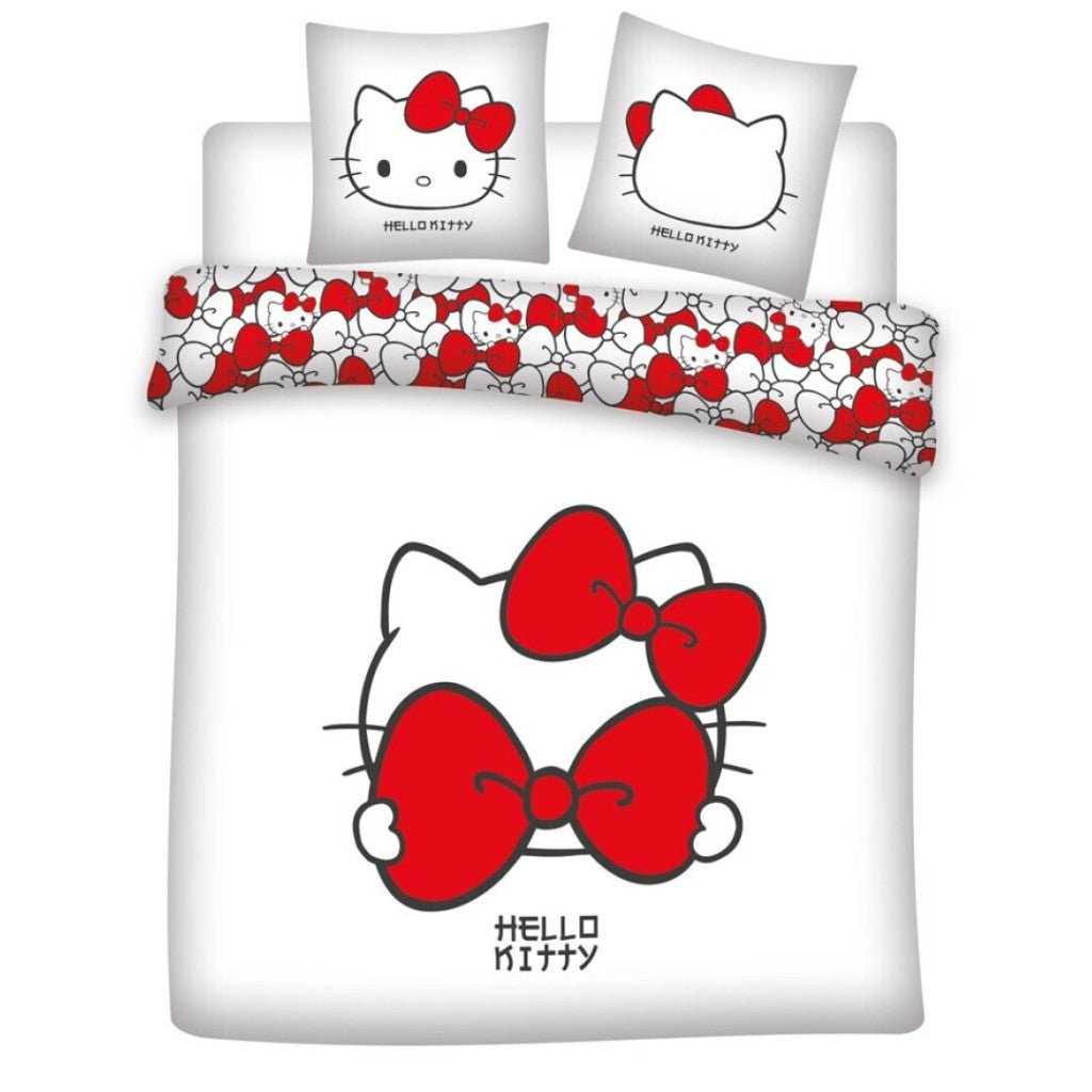 Hello Kitty dubultā segas pārvalks ar sarkanu bantīti, 240–220 cm, 65 x 65 cm
