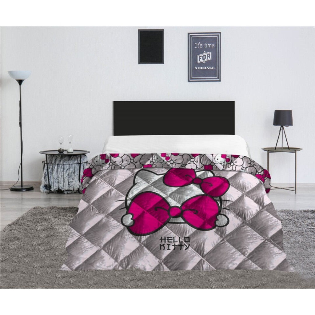 Hello Kitty Pink Bow stepēts gultas pārklājs, dūnu sega 240x220cm