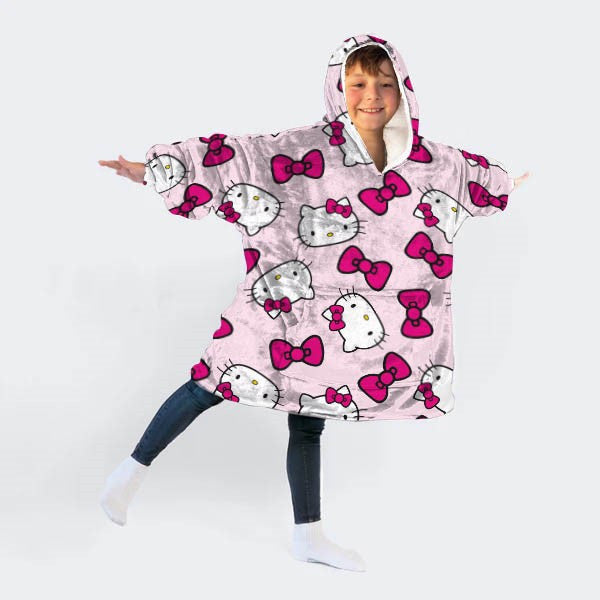 Hello Kitty pūkainā polārā sega ar bantīti, pončo 7-14 gadi