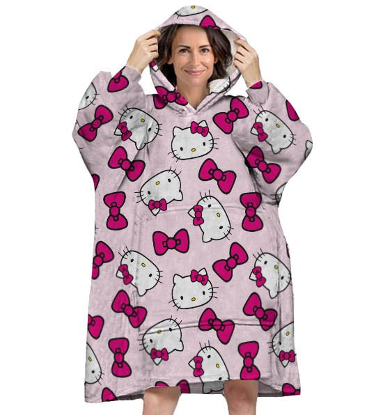Hello Kitty Bow pieaugušo valkājama plīša polārā sega, pončo