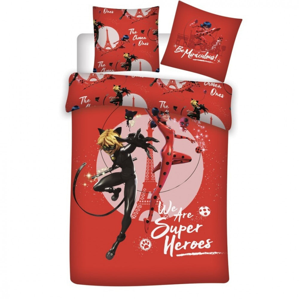 Miraculous Ladybug Super Duo gultasveļas komplekts 140√ó200cm, 63√ó63 cm mikrošķiedra