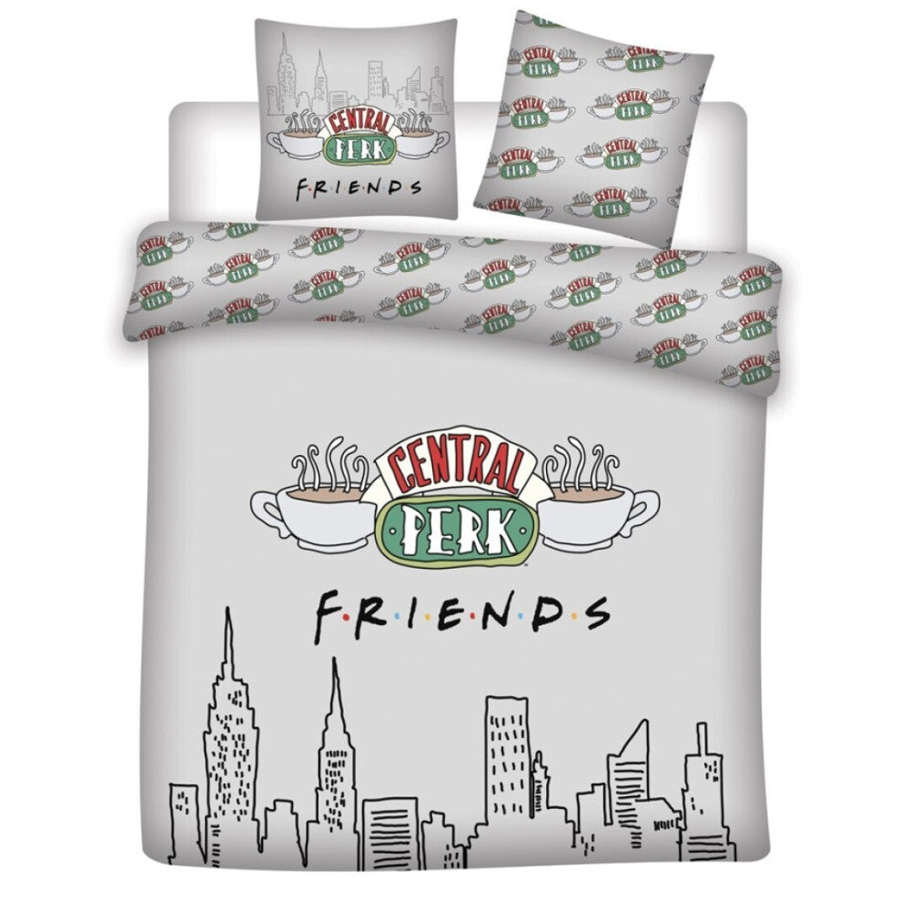 Friends pelēks divguļamais gultas pārklājs, divguļamais gultas pārklāja komplekts 240–220 cm, 63 x 63 cm, mikrošķiedra