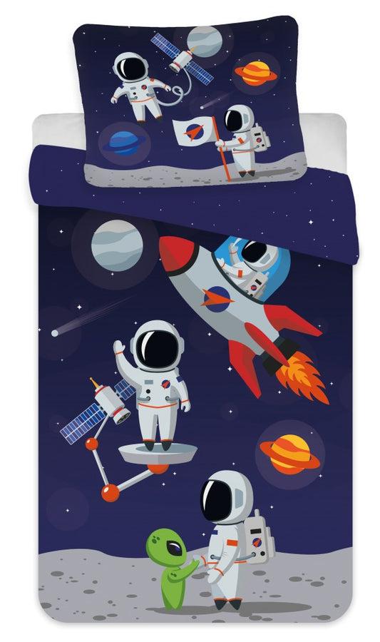Astronautu bērnu gultasveļas pārvalks 100–135 cm, 40–60 cm