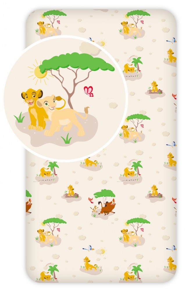 Disney Lauvu karaļa koku palags ar gumiju 90x200 cm
