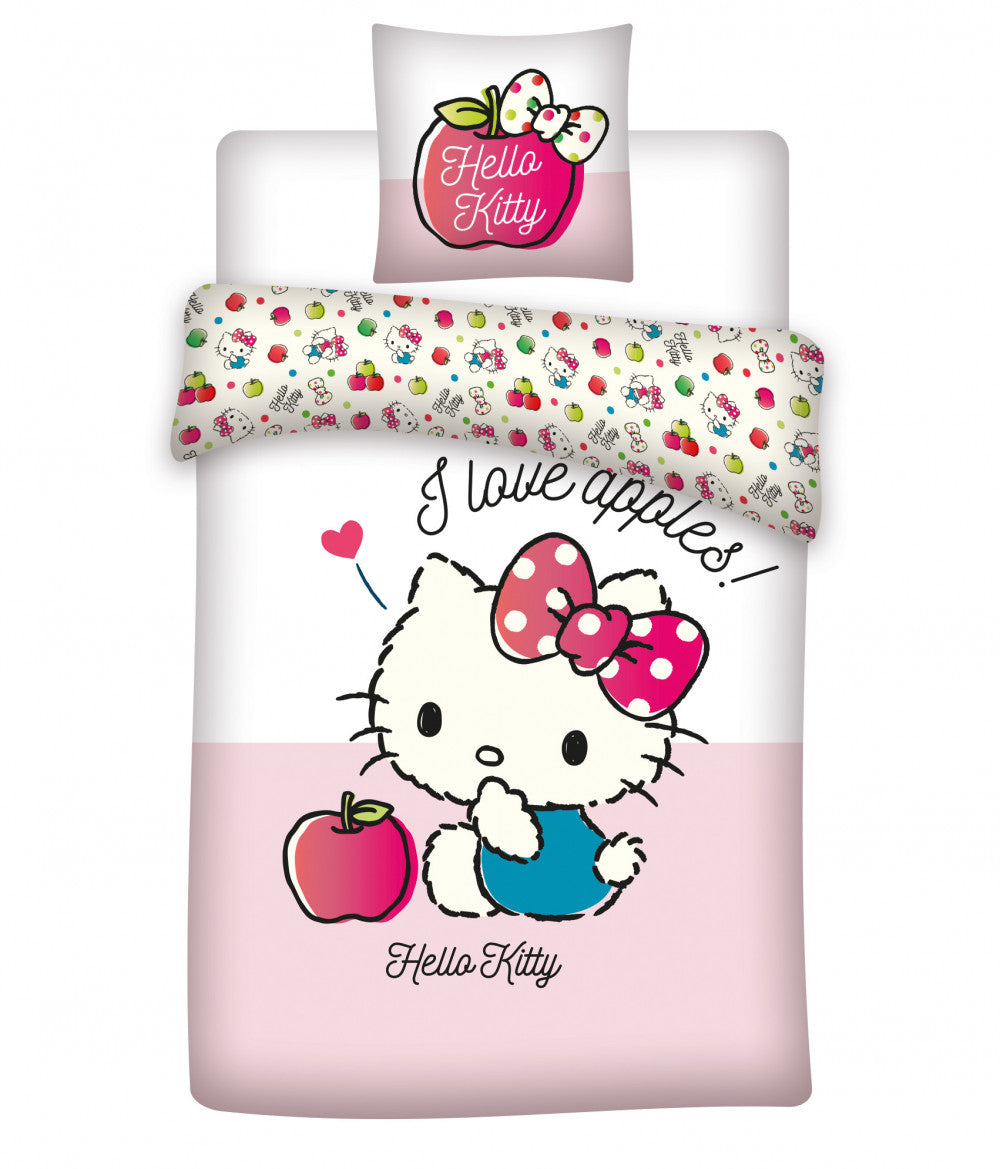 Hello Kitty ābolu gultasveļas komplekts bērniem 100–140 cm, 40–45 cm