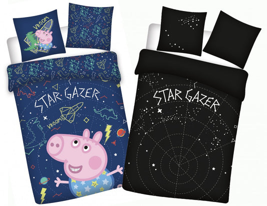 Peppa Pig Star-gazer tumsā spīdošs bērnu gultasveļas pārvalks 100x135cm, 40x60cm