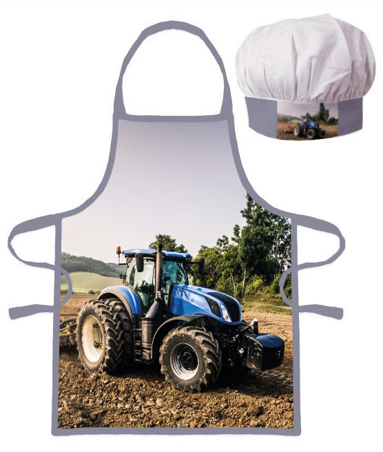 Bērnu priekšautu komplekts "Traktors" (zils, 2 daļas)