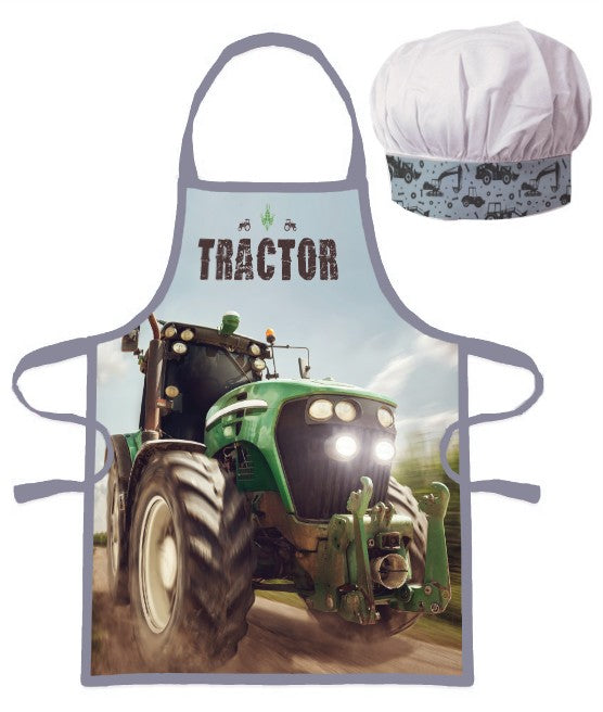 Bērnu priekšautu komplekts "Traktors" - 2 daļas, zaļš