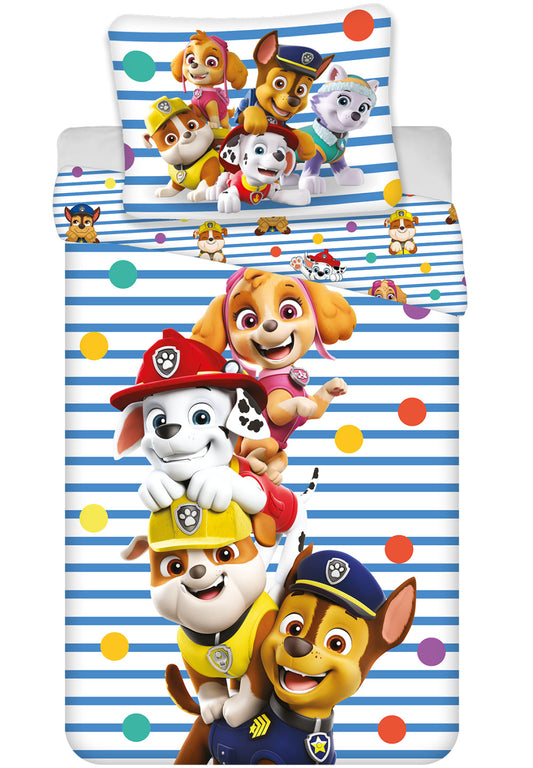 Ķepu patruļas bērnu gultasveļas komplekts "Happy Stripes" 100–140 cm, 40–45 cm