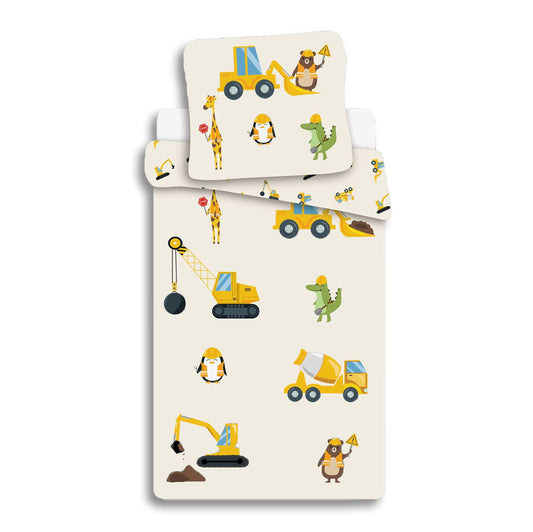 Bērnu gultasveļas pārvalks "Construction Animals" 100–140 cm, 40–45 cm