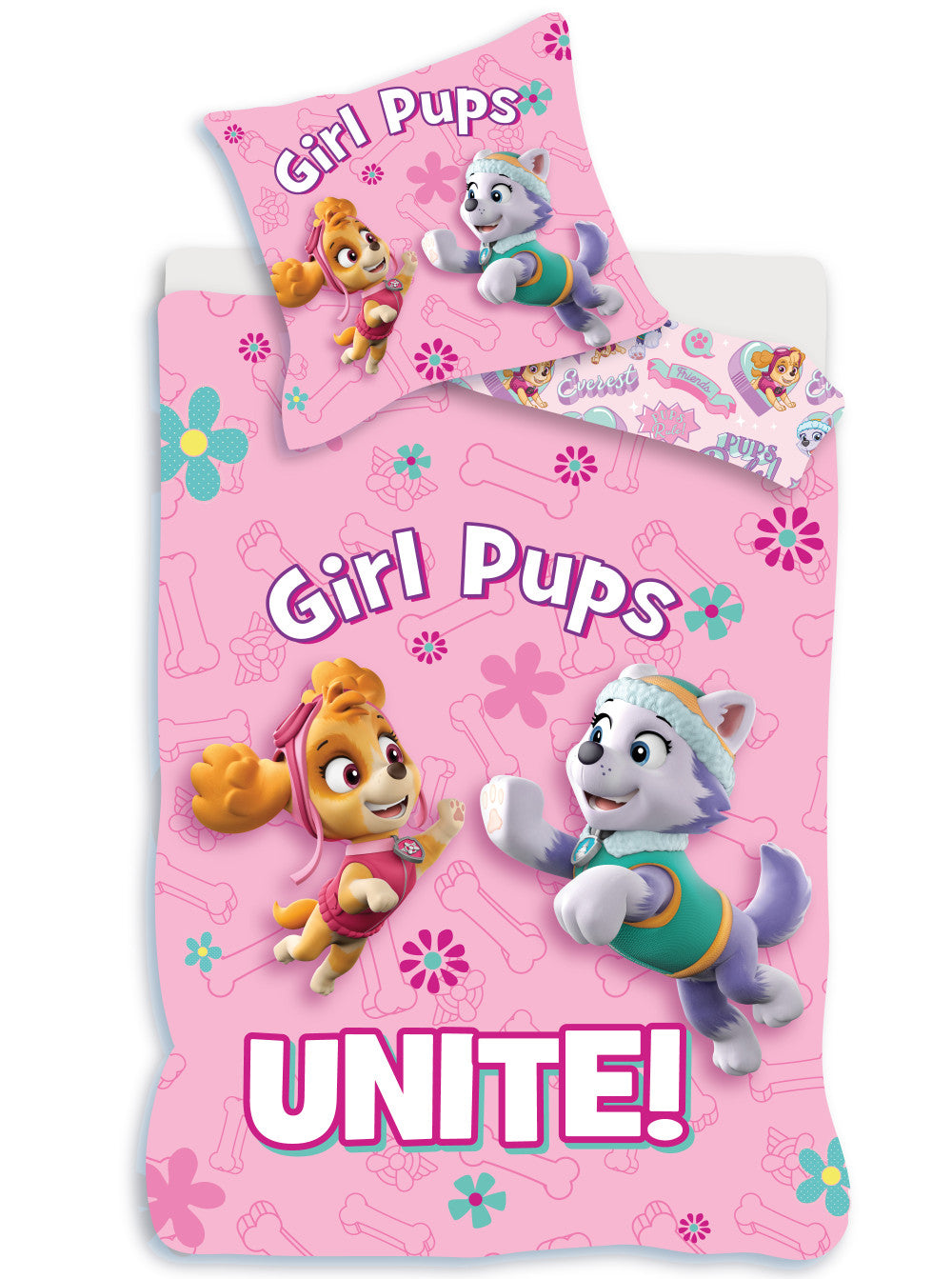 Ķepu patruļas meiteņu gultasveļas komplekts "Ķepu patruļa" (Paw Patrol Girl Unite) 100–135 cm, 40–60 cm