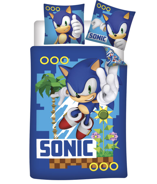 Sonic the Hedgehog monētu pakaļdzīšanās Sonic the Hedgehog gultasveļas komplekts 140√ó200cm, 70√ó90cm
