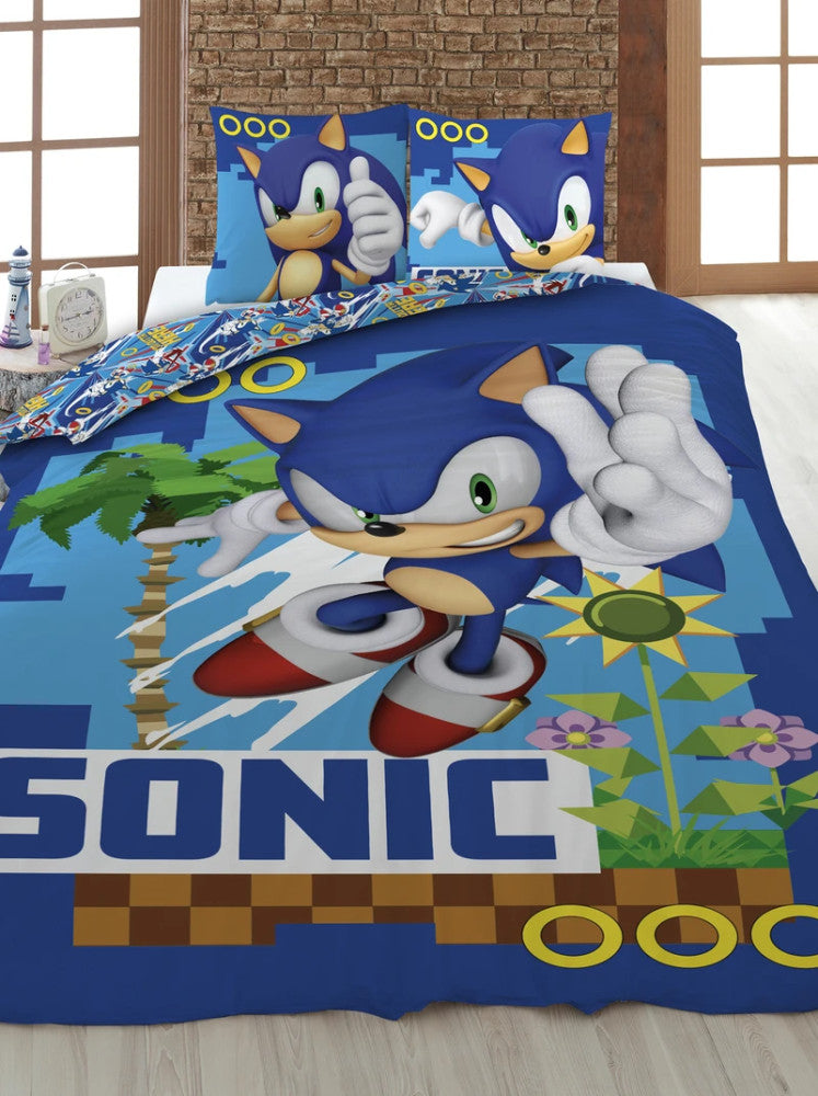 Sonic the Hedgehog monētu pakaļdzīšanās Sonic the Hedgehog gultasveļas komplekts 140√ó200cm, 70√ó90cm
