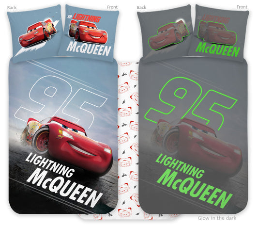 Disney Cars tumsā spīdošs bērnu gultasveļas komplekts bērnudārzam, 100x135cm, 40x60cm