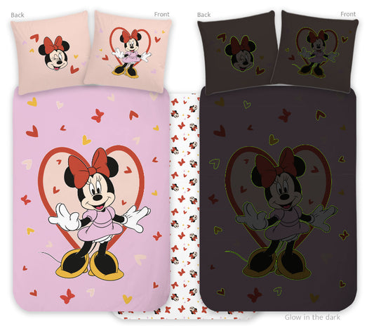 Disney Minnie Heart tumsā spīdoša bērnu gultasveļas komplekts 100x135cm, 40x60cm