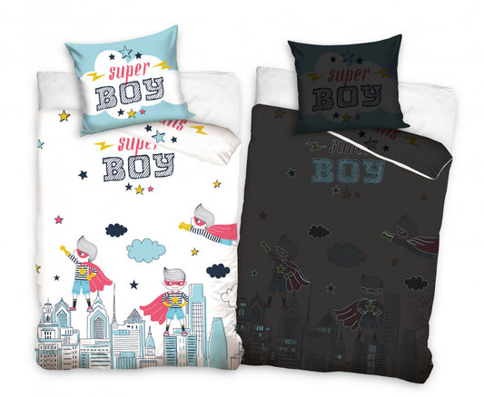 Super Boy tumsā spīdošs gultasveļas komplekts 140–200 cm, 70 x 90 cm