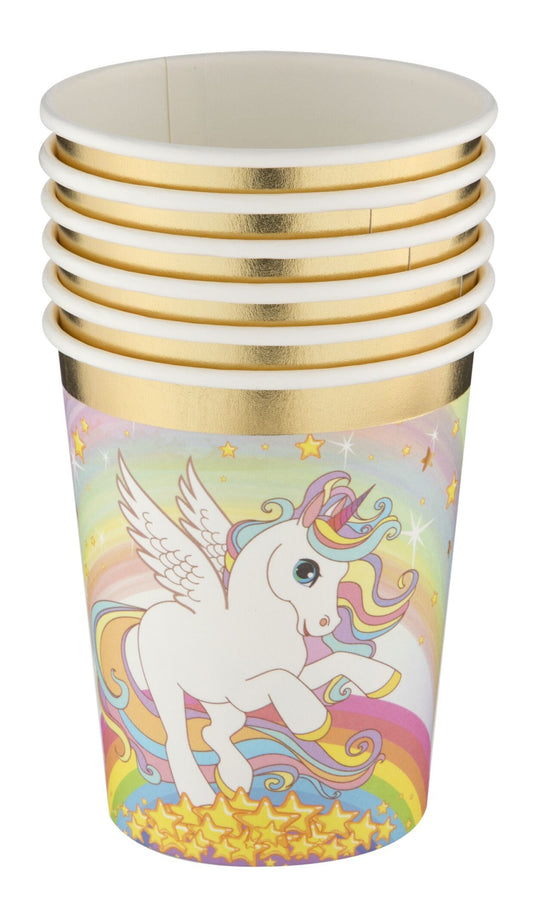 Vienradža varavīksnes papīra krūzītes, 6 gab., 250 ml