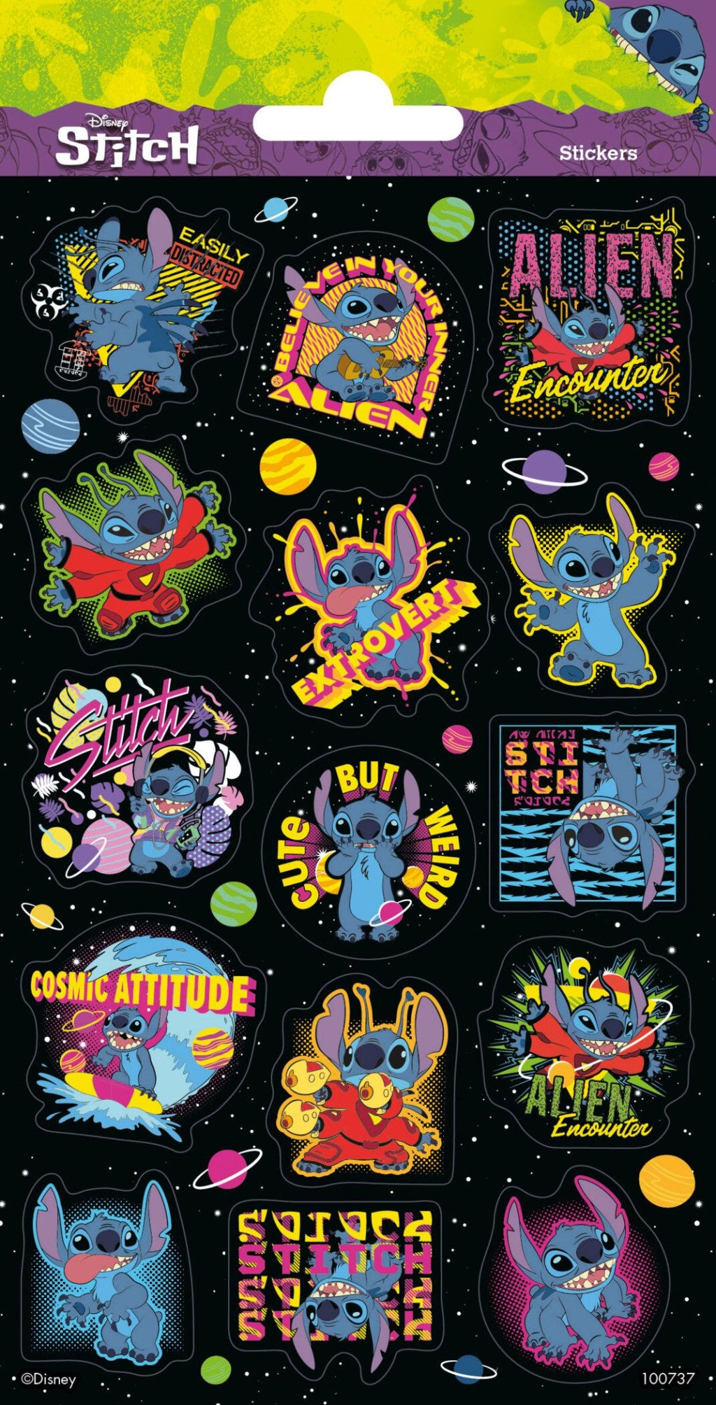 Disney Lilo un Stitch ekstravertu mirdzošu uzlīmju komplekts
