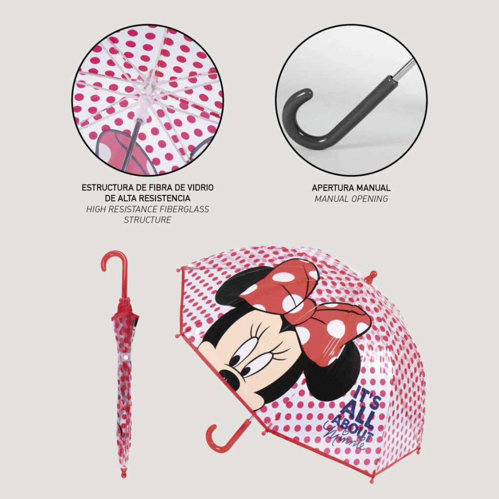 Disney Minnie Dots bērnu caurspīdīgais lietussargs √ò71 cm