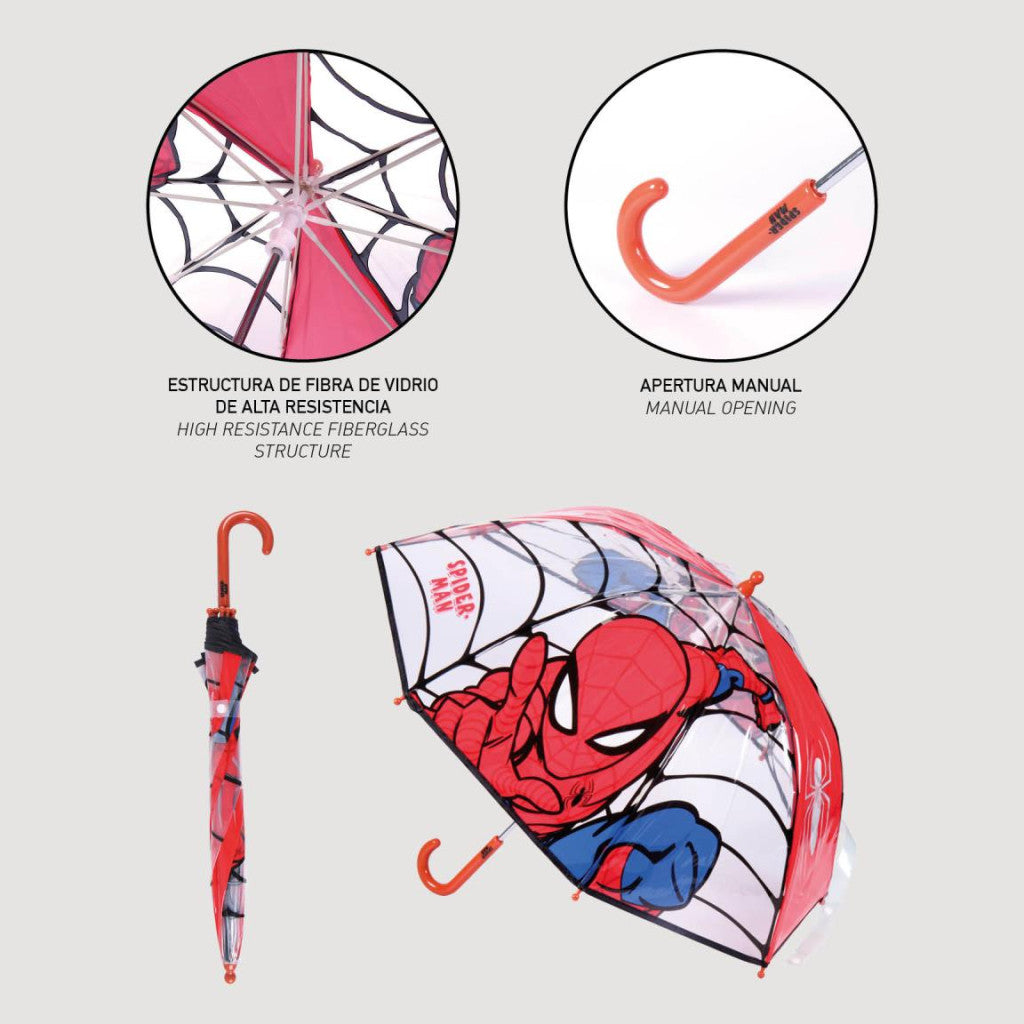 Zirnekļcilvēka Web-Slinger bērnu caurspīdīgais lietussargs √ò71 cm
