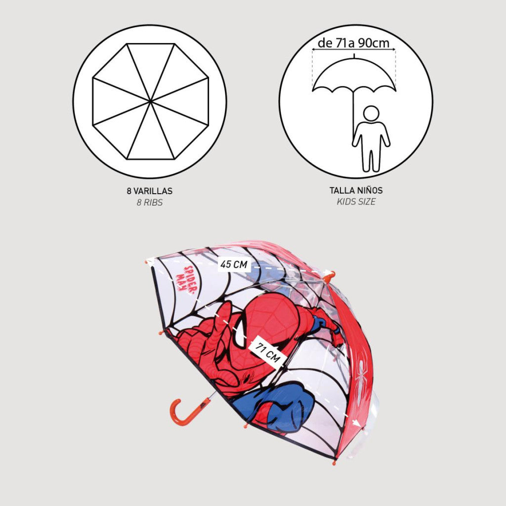 Zirnekļcilvēka Web-Slinger bērnu caurspīdīgais lietussargs √ò71 cm
