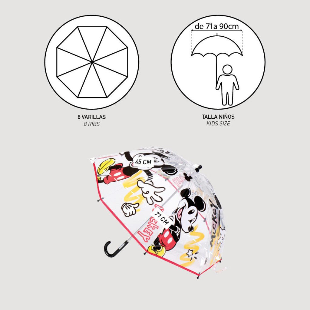 Disney Mickey bērnu caurspīdīgais lietussargs √ò71 cm