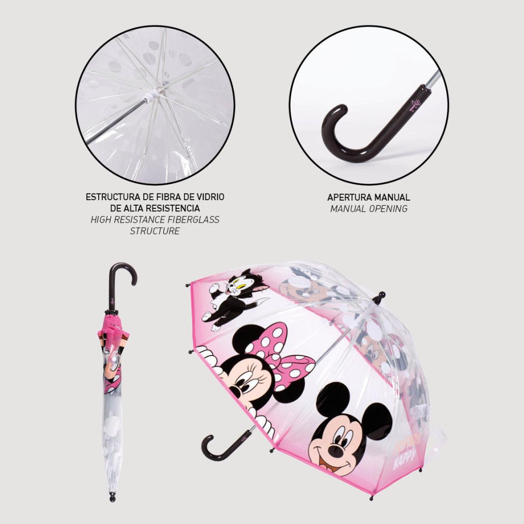 Disney Minnie Make Me Happy bērnu caurspīdīgais lietussargs √ò71 cm