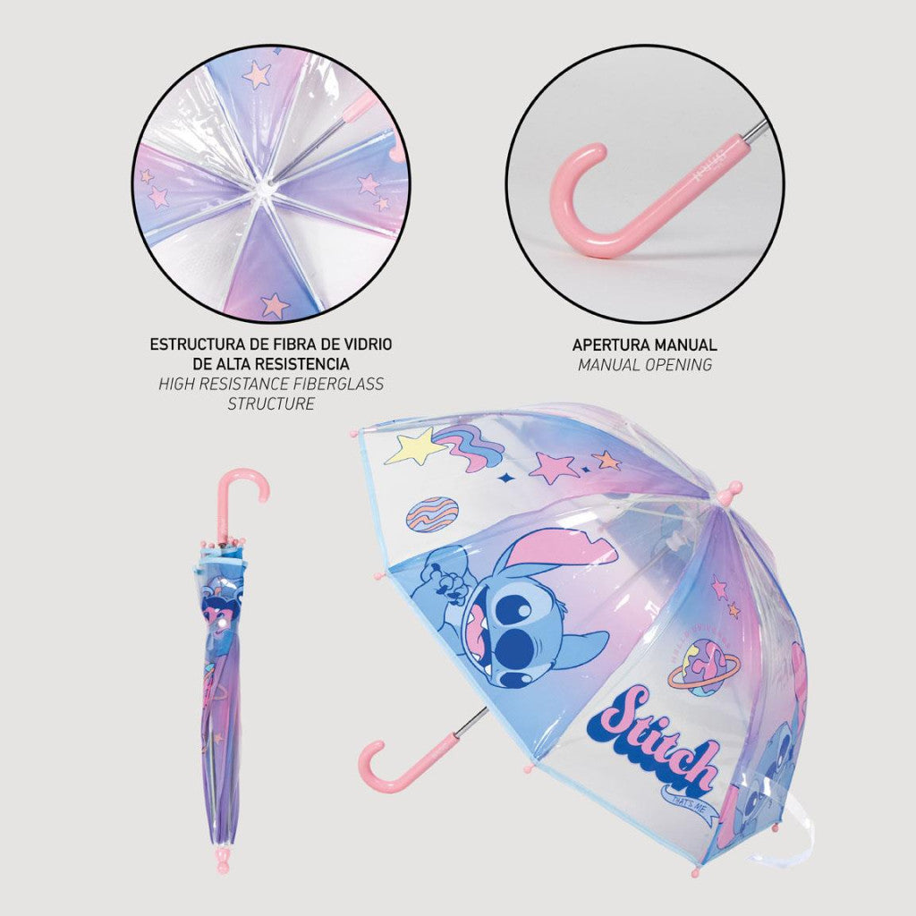 Disney Lilo un Stitch Universe bērnu caurspīdīgais lietussargs √ò71 cm