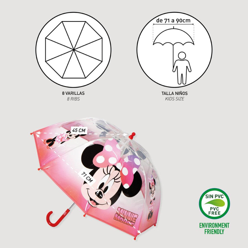 Disney Minnie Jautrs bērnu caurspīdīgs lietussargs √ò71 cm