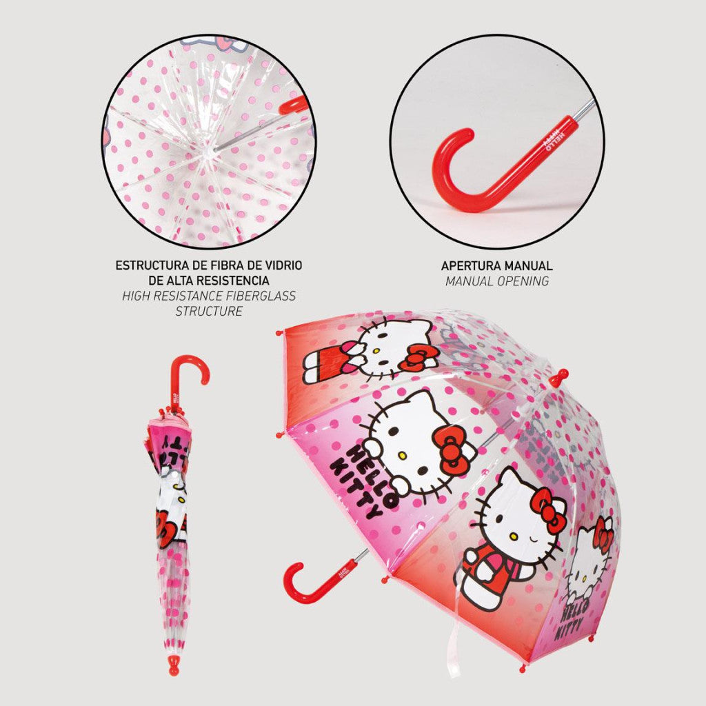 Hello Kitty Dots bērnu caurspīdīgais lietussargs √ò71 cm
